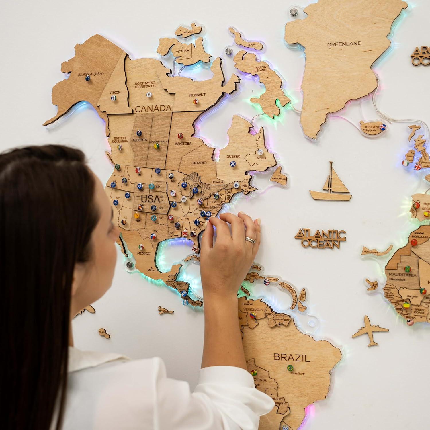 image:imageEnjoy The Wood 3D LED 20 Wood World Map Wall Art Modern Home Decor Gifts Travel Wooden Maps Pinboard with Backlighting LED Lighting Wall Decor Housewarming Gift Idea MulticolorGold