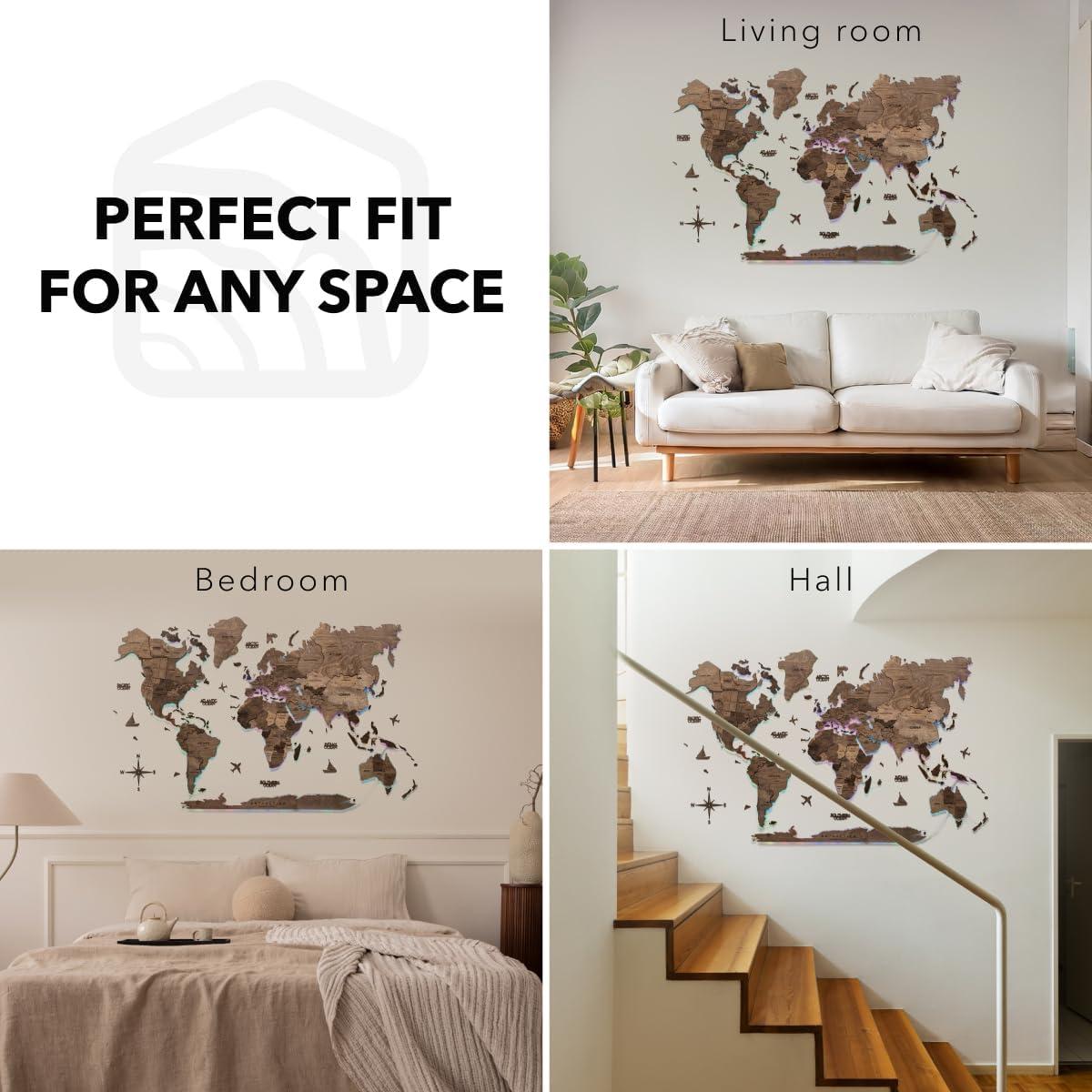 image:imageEnjoy The Wood 3D LED 20 Wood World Map Wall Art Modern Home Decor Gifts Travel Wooden Maps Pinboard with Backlighting LED Lighting Wall Decor Housewarming Gift Idea MulticolorDark Walnut