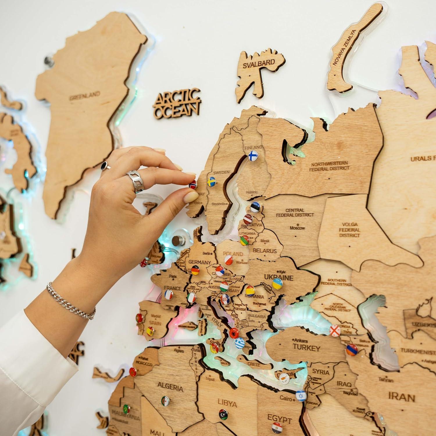image:imageEnjoy The Wood 3D LED 20 Wood World Map Wall Art Modern Home Decor Gifts Travel Wooden Maps Pinboard with Backlighting LED Lighting Wall Decor Housewarming Gift Idea MulticolorGold