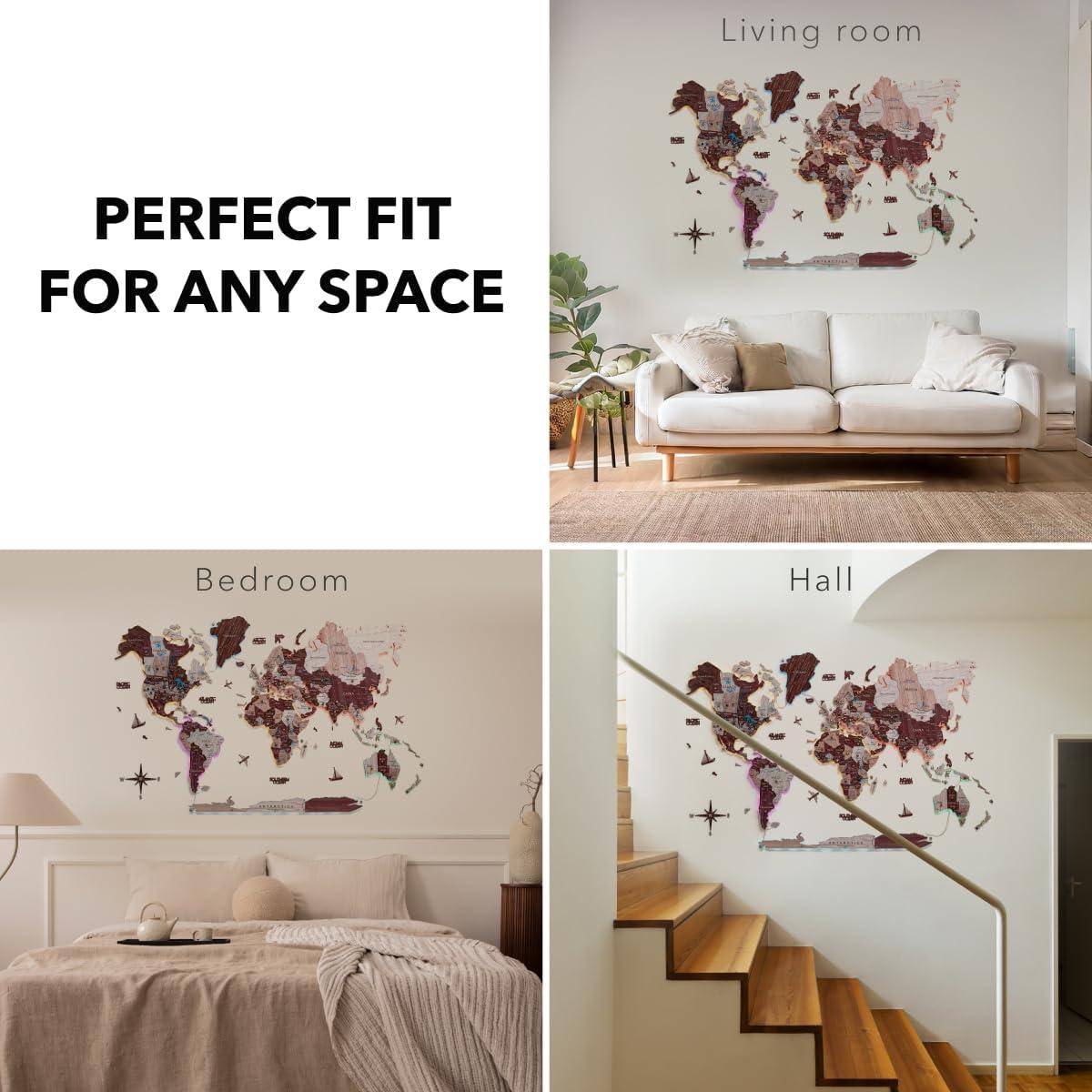 image:imageEnjoy The Wood 3D LED 20 Wood World Map Wall Art Modern Home Decor Gifts Travel Wooden Maps Pinboard with Backlighting LED Lighting Wall Decor Housewarming Gift Idea MysteryCappuccino
