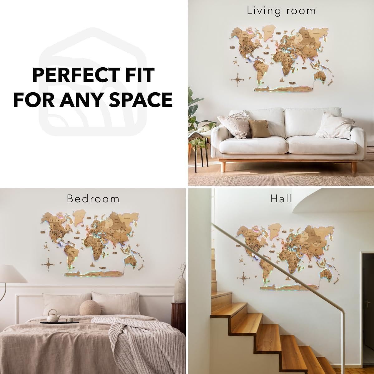 image:imageEnjoy The Wood 3D LED 20 Wood World Map Wall Art Modern Home Decor Gifts Travel Wooden Maps Pinboard with Backlighting LED Lighting Wall Decor Housewarming Gift Idea MulticolorGold