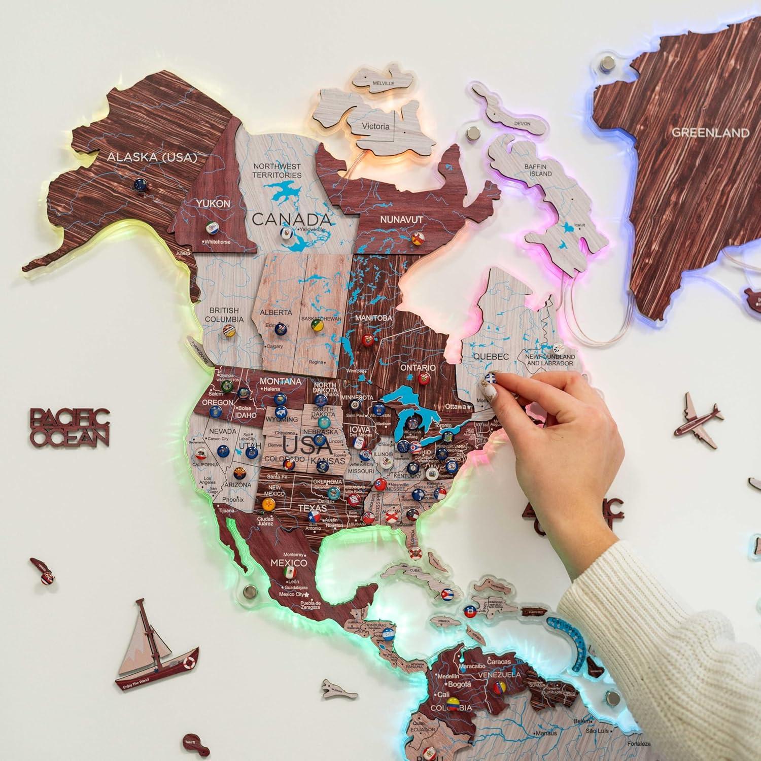 image:imageEnjoy The Wood 3D LED 20 Wood World Map Wall Art Modern Home Decor Gifts Travel Wooden Maps Pinboard with Backlighting LED Lighting Wall Decor Housewarming Gift Idea MysteryCappuccino