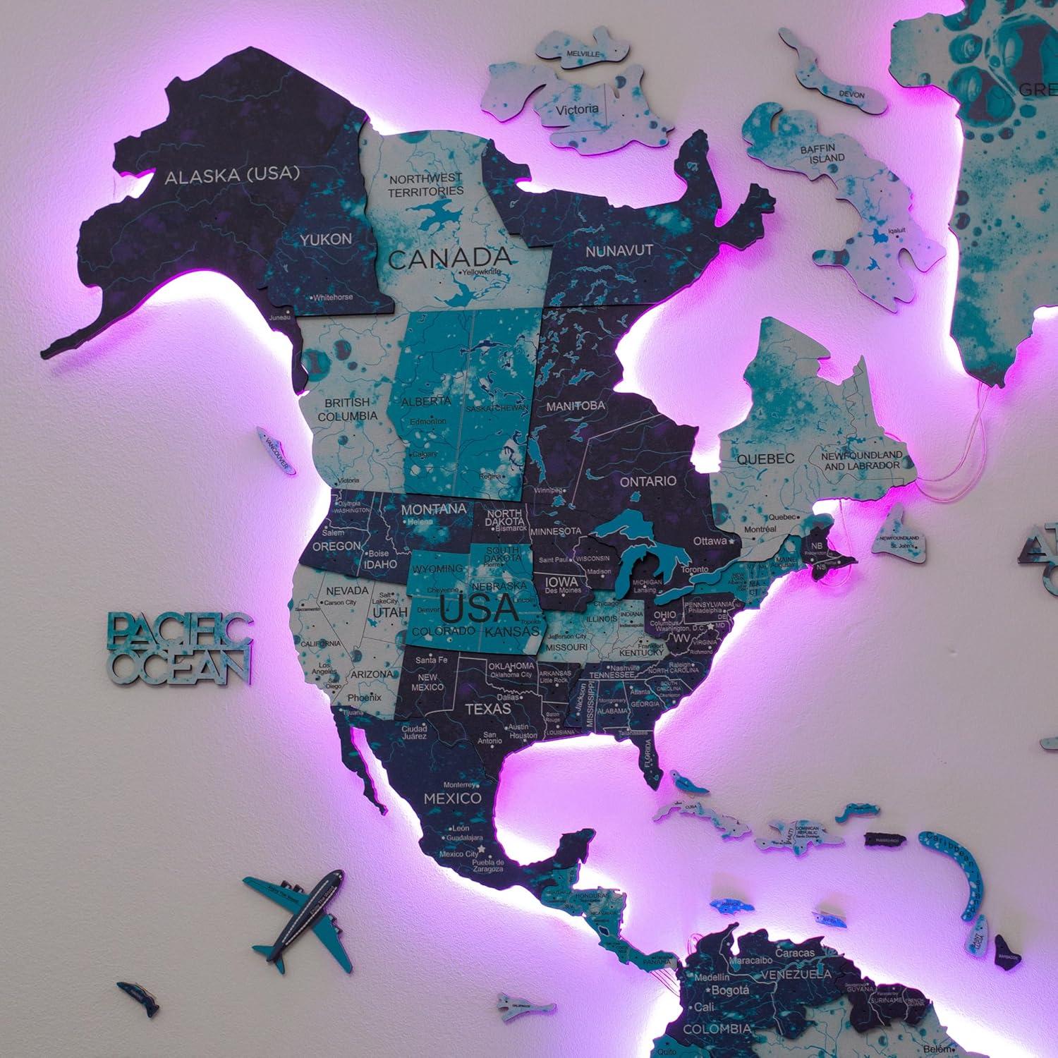 image:imageEnjoy The Wood 3D LED Wood World Map 30 with Luminous Option Wall Art Home Decor Gifts LED Lighting Wall Decor Housewarming Gift Idea Travel Wooden Maps with Backlighting Ocean