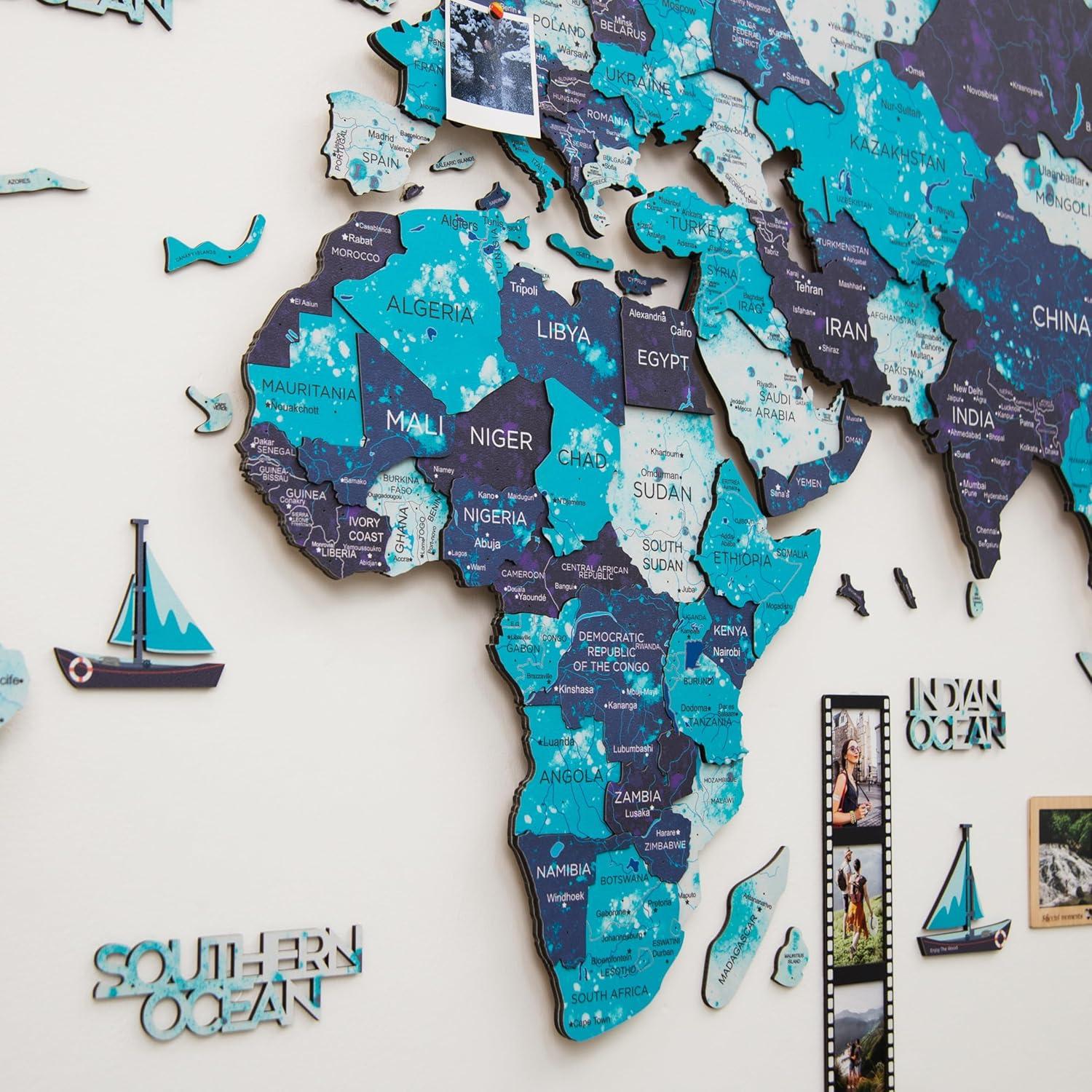 image:imageEnjoy The Wood 3D LED Wood World Map 30 with Luminous Option Wall Art Home Decor Gifts LED Lighting Wall Decor Housewarming Gift Idea Travel Wooden Maps with Backlighting Ocean