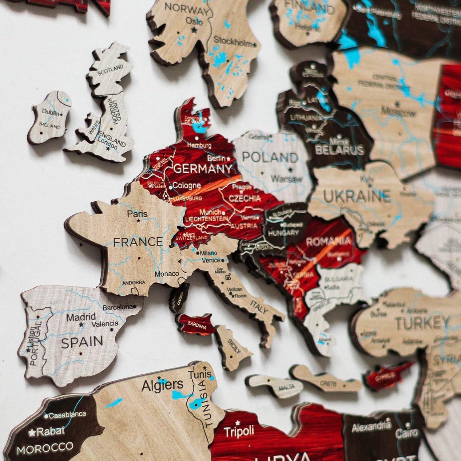 image:imageEnjoy The Wood Home Dcor 3D Wood World Map With Rivers amp Lakes Wall Art Large Wall Dcor World Travel Map Gift Idea Wall Art For Home amp Kitchen or Office Urban M