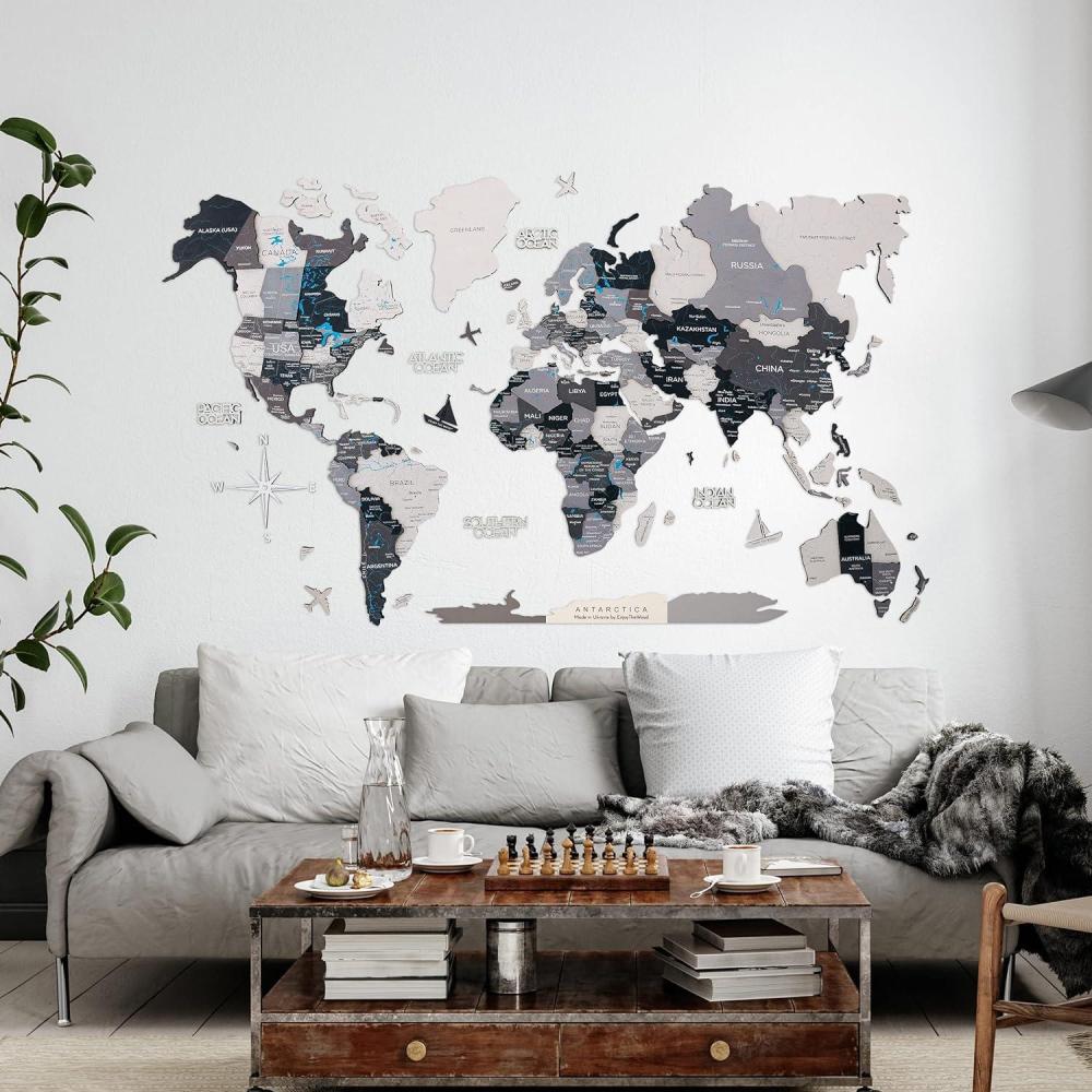 image:imageEnjoy The Wood Home Dcor 3D Wood World Map With Rivers amp Lakes Wall Art Large Wall Dcor World Travel Map Gift Idea Wall Art For Home amp Kitchen or Office Nordic Medium
