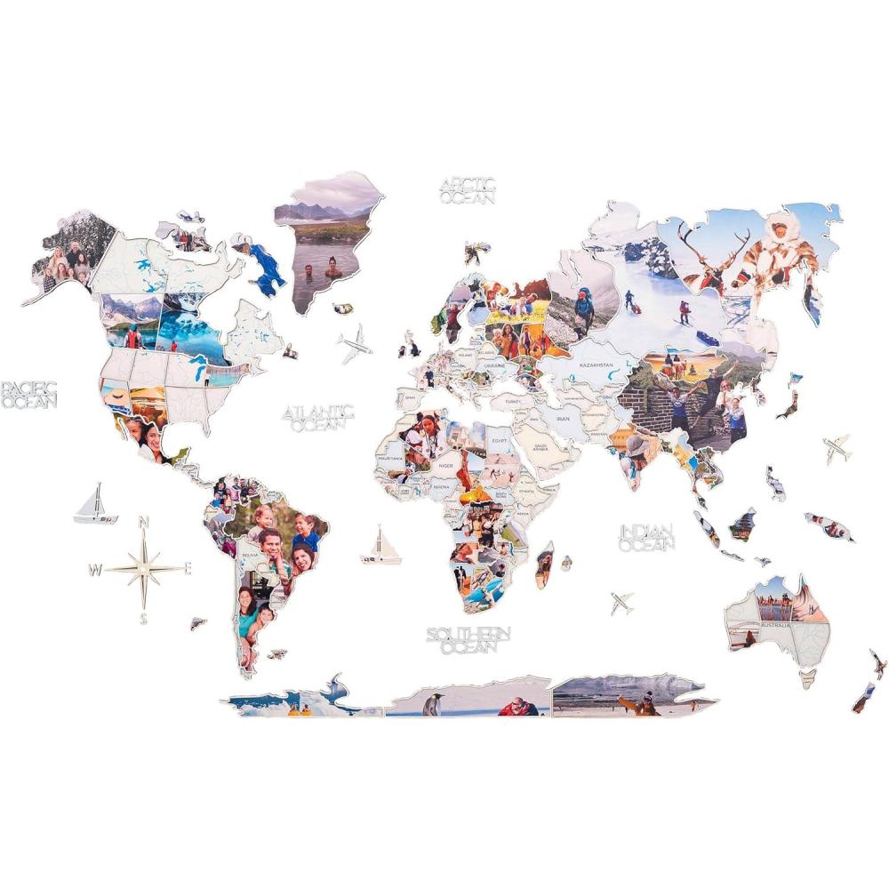 image:imageEnjoy The Wood Photo World Map Wall Art Home Decor Travel Map Collage Family Photo Collage Personalized Housewarming Gift Art For Home amp Kitchen or Office Customizable PastelPastel