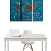 Enjoy The Wood Framed World Map Wall Art Wood Travel Decor 3D World Map On Board 3 Panels Wall Rustic Decoration Housewarming Gift (Medium, Triptych, Aqua)(Dark Walnut)