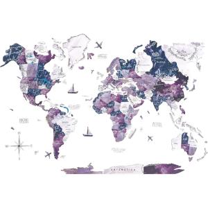 ENJOY THE WOOD Colored World Map Wood Wall Art – 3D Wall Art Home Decor – Wooden Travel Map Housewarming Gift Idea – World Map Decorations for Home (Mystery, M)(Milky Way)