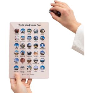 ENJOY THE WOOD Wooden World Landmark Sticker Pins for Map Push Pins Travel Office School Pins Board Pins Gift Traveler Canvas Pins 3D Wood World Map
