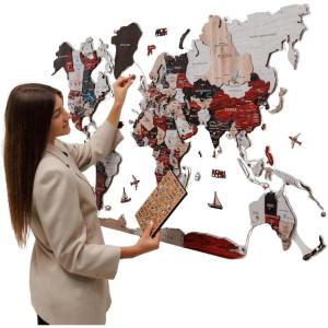 Enjoy The Wood 3D LED 2.0 Wood World Map Wall Art Modern Home Decor Gifts Travel Wooden Maps Pinboard with Backlighting LED Lighting Wall Decor Housewarming Gift Idea (Mystery)(Urban)