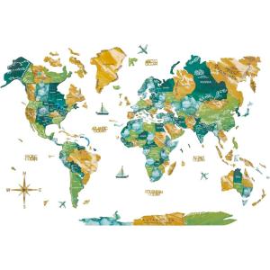 Enjoy The Wood Colored World Map Wood Wall Art With Rivers & Lakes 3D Wall Art Home Decor – Wooden Travel Map Housewarming Gift Idea – World Map Decorations for Home (Dune, S)(Surface)