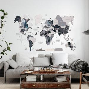 Enjoy The Wood Home Décor 3D Wood World Map With Rivers & Lakes Wall Art Large Wall Décor World Travel Map Gift Idea Wall Art For Home & Kitchen or Office (Nordic, Medium)