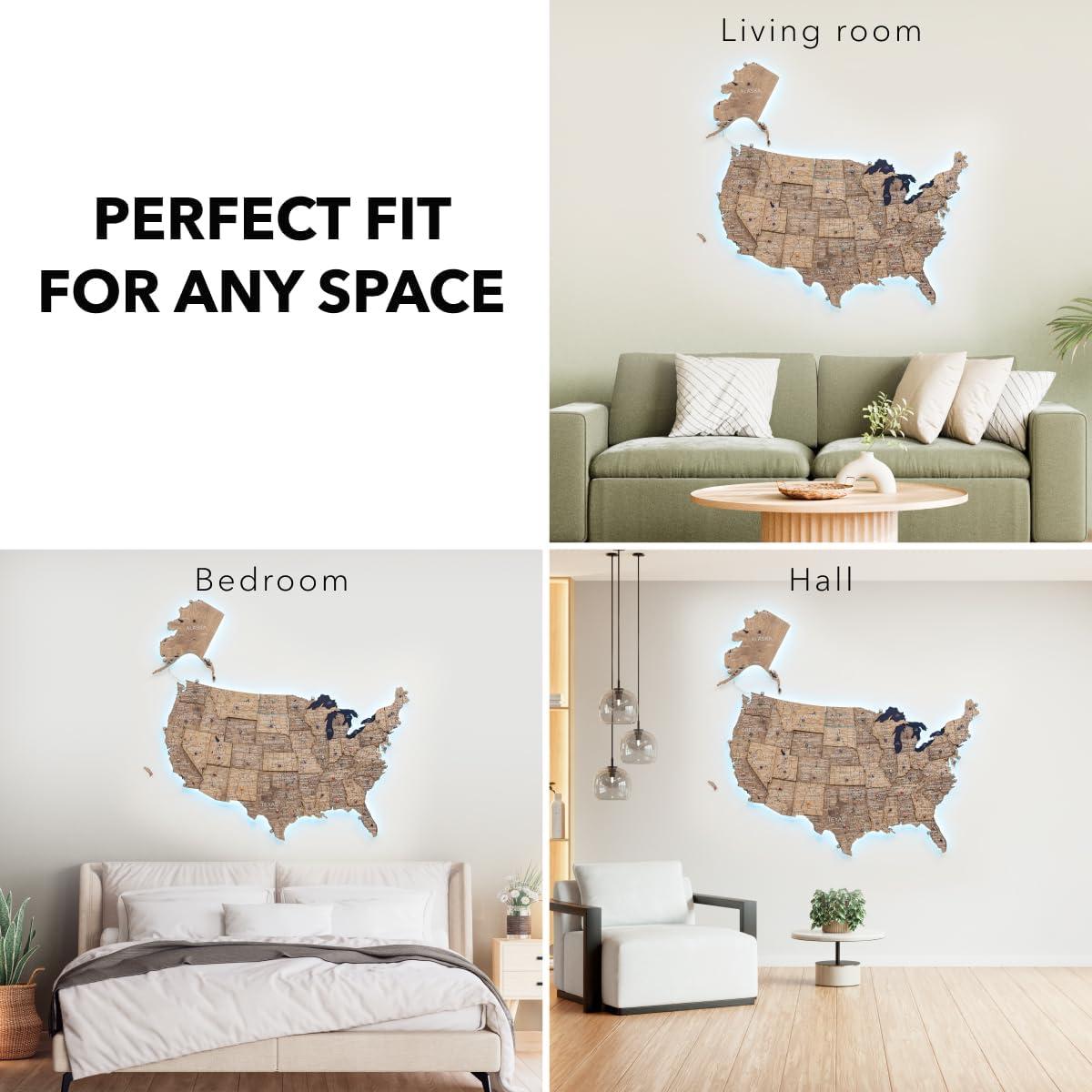 image:imageENJOY THE WOOD 3D LED Wooden USA Map US States Travel Tracker Wooden Lighting Wall Decor Push Pin Map United States LED 30 Wood Mark Your Travels MulticolorTerra
