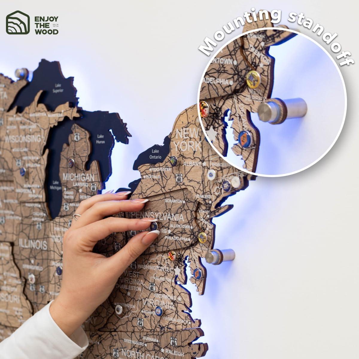 image:imageENJOY THE WOOD 3D LED Wooden USA Map US States Travel Tracker Wooden Lighting Wall Decor Push Pin Map United States LED 30 Wood Mark Your Travels MulticolorTerra