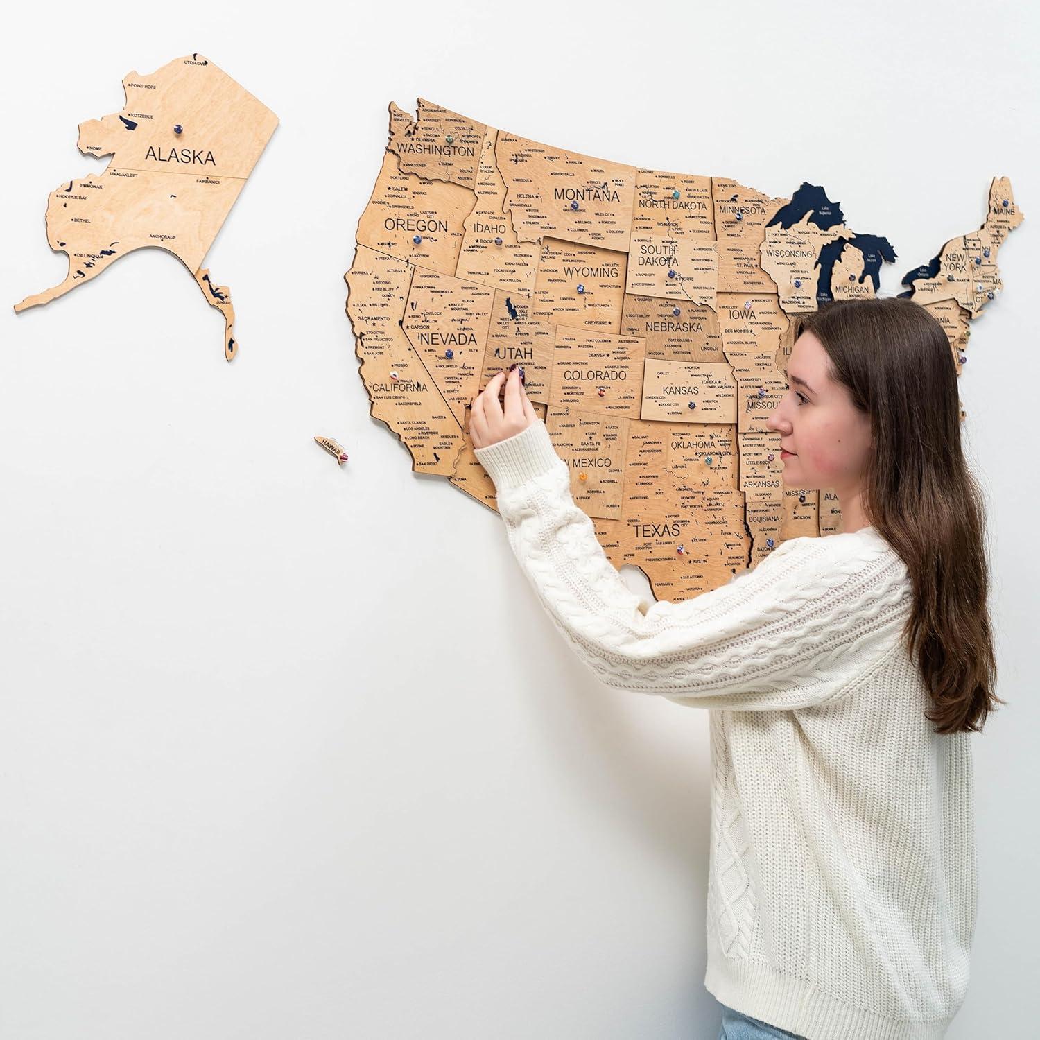 image:imageENJOY THE WOOD Wooden USA Map Visited Places 3D US States Map Travel Tracker Wooden Map Wall Decor Mark Your Travels Map Wood Wall Art For Home amp Kitchen or Office With Roads SmallGold