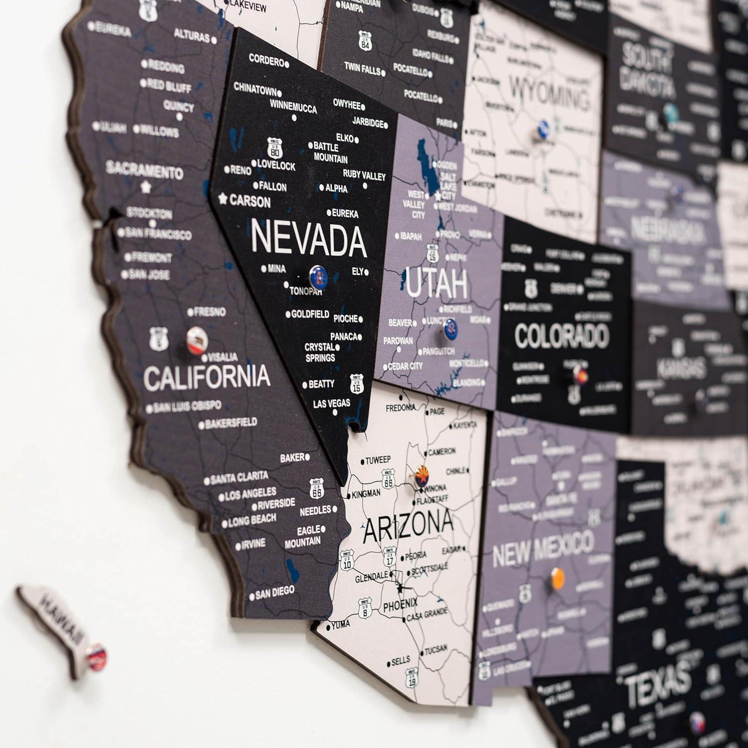 image:imageENJOY THE WOOD Wooden USA Map Visited Places 3D US States Map Travel Tracker Wooden Map Wall Decor Mark Your Travels Map Wood Wall Art For Home amp Kitchen or Office With Roads SmallNordic