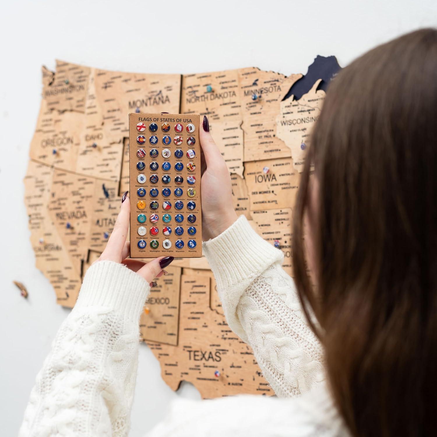 image:imageENJOY THE WOOD Wooden USA Map Visited Places 3D US States Map Travel Tracker Wooden Map Wall Decor Mark Your Travels Map Wood Wall Art For Home amp Kitchen or Office With Roads SmallGold
