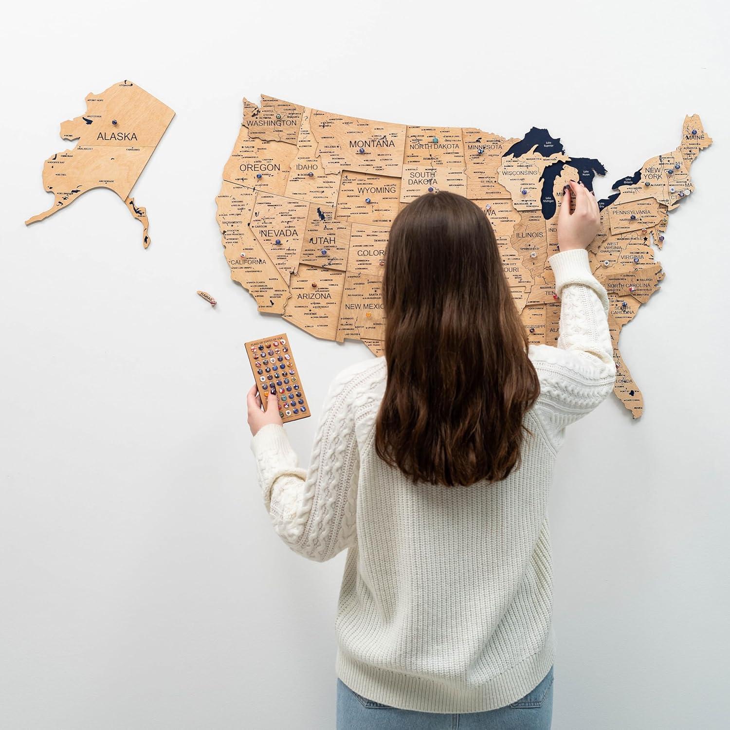 image:imageENJOY THE WOOD Wooden USA Map Visited Places 3D US States Map Travel Tracker Wooden Map Wall Decor Mark Your Travels Map Wood Wall Art For Home amp Kitchen or Office With Roads SmallGold
