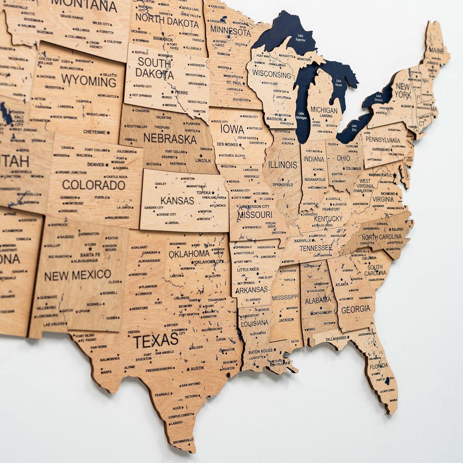 image:imageENJOY THE WOOD Wooden USA Map Visited Places 3D US States Map Travel Tracker Wooden Map Wall Decor Mark Your Travels Map Wood Wall Art For Home amp Kitchen or Office With Roads SmallGold