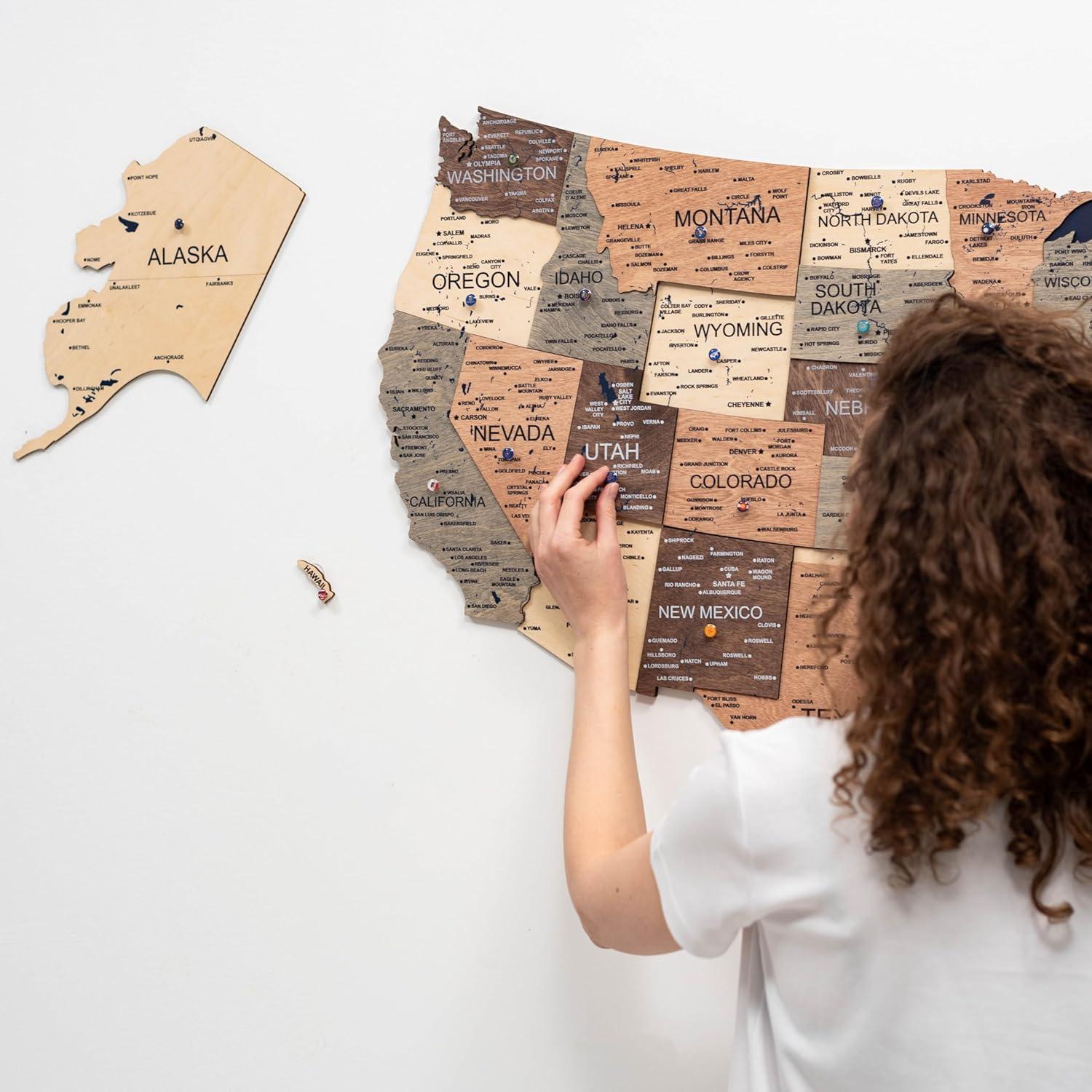 image:imageENJOY THE WOOD Wooden USA Map Visited Places 3D US States Map Travel Tracker Wooden Map Wall Decor Mark Your Travels Map Wood Wall Art For Home amp Kitchen or Office With Roads SmallSmokey