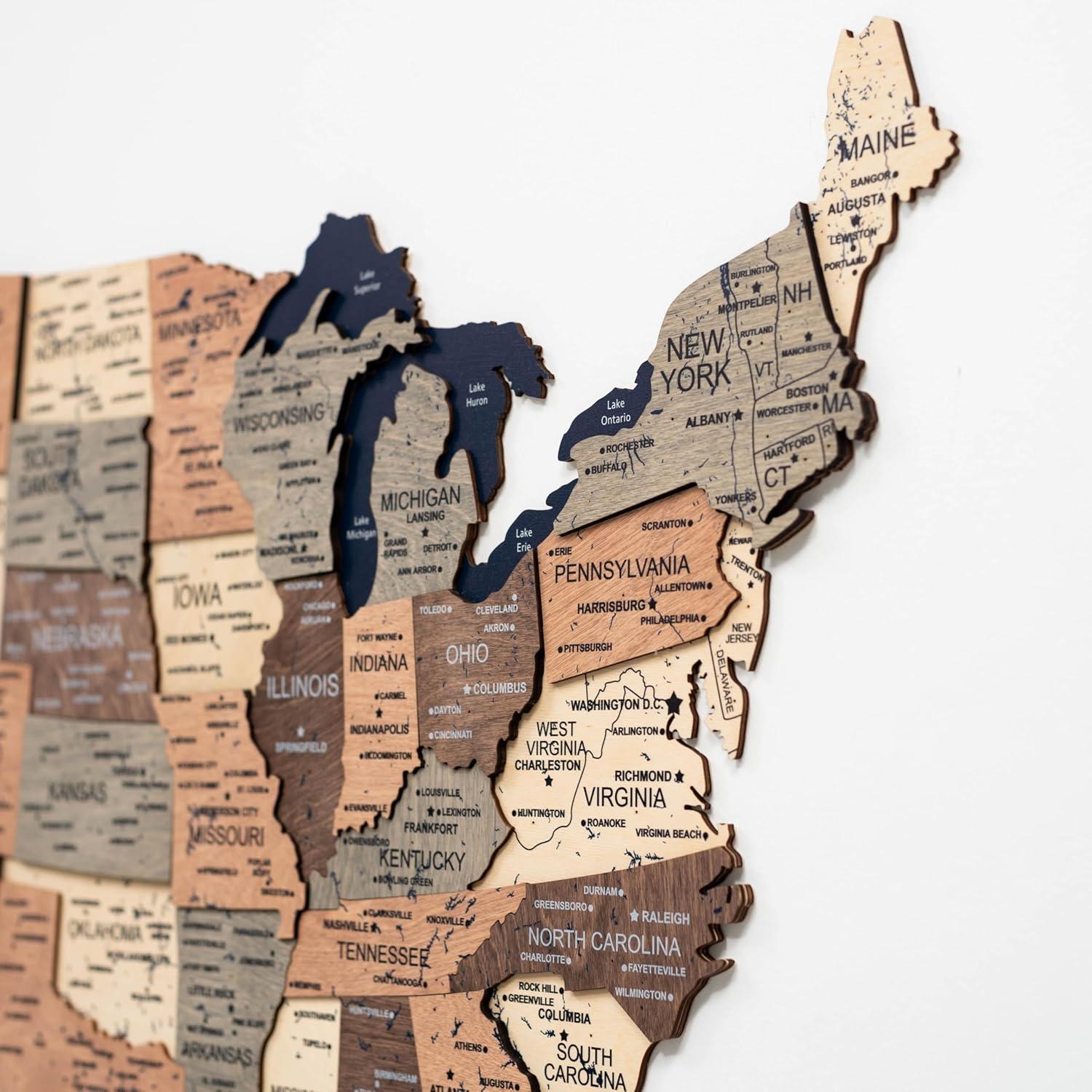 image:imageENJOY THE WOOD Wooden USA Map Visited Places 3D US States Map Travel Tracker Wooden Map Wall Decor Mark Your Travels Map Wood Wall Art For Home amp Kitchen or Office With Roads SmallSmokey