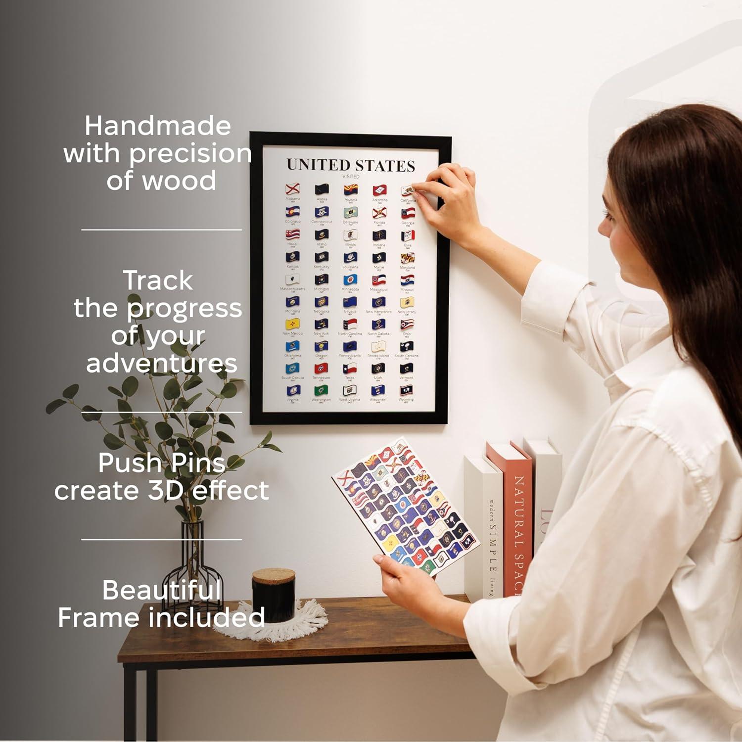image:imageEnjoy The Wood Personalized Wooden Travel Tracker Posters USA National Parks States amp World Travel Designs Framed Wall Art with Pins Gifts for Travelers World Countries Black 118x177 inBlack