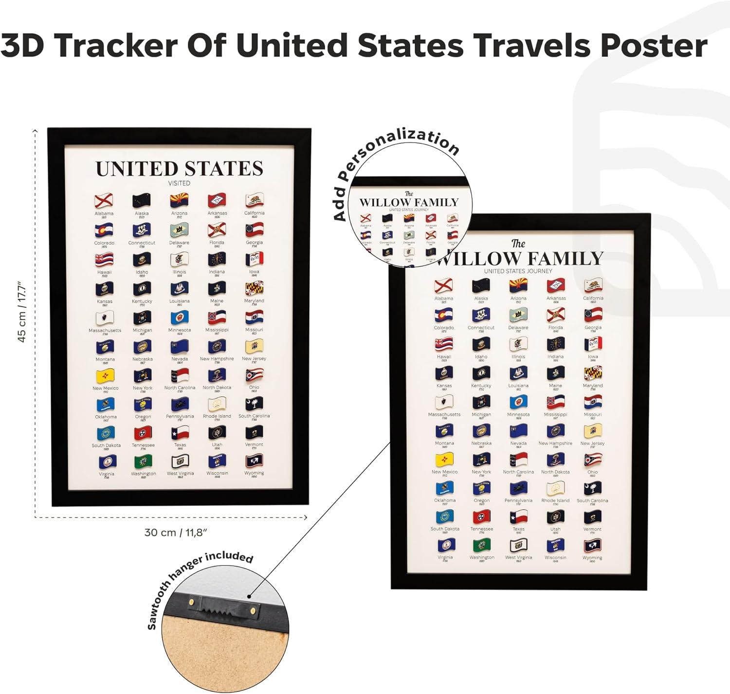 image:imageEnjoy The Wood Personalized Wooden Travel Tracker Posters USA National Parks States amp World Travel Designs Framed Wall Art with Pins Gifts for Travelers World Countries Black 118x177 inBlack