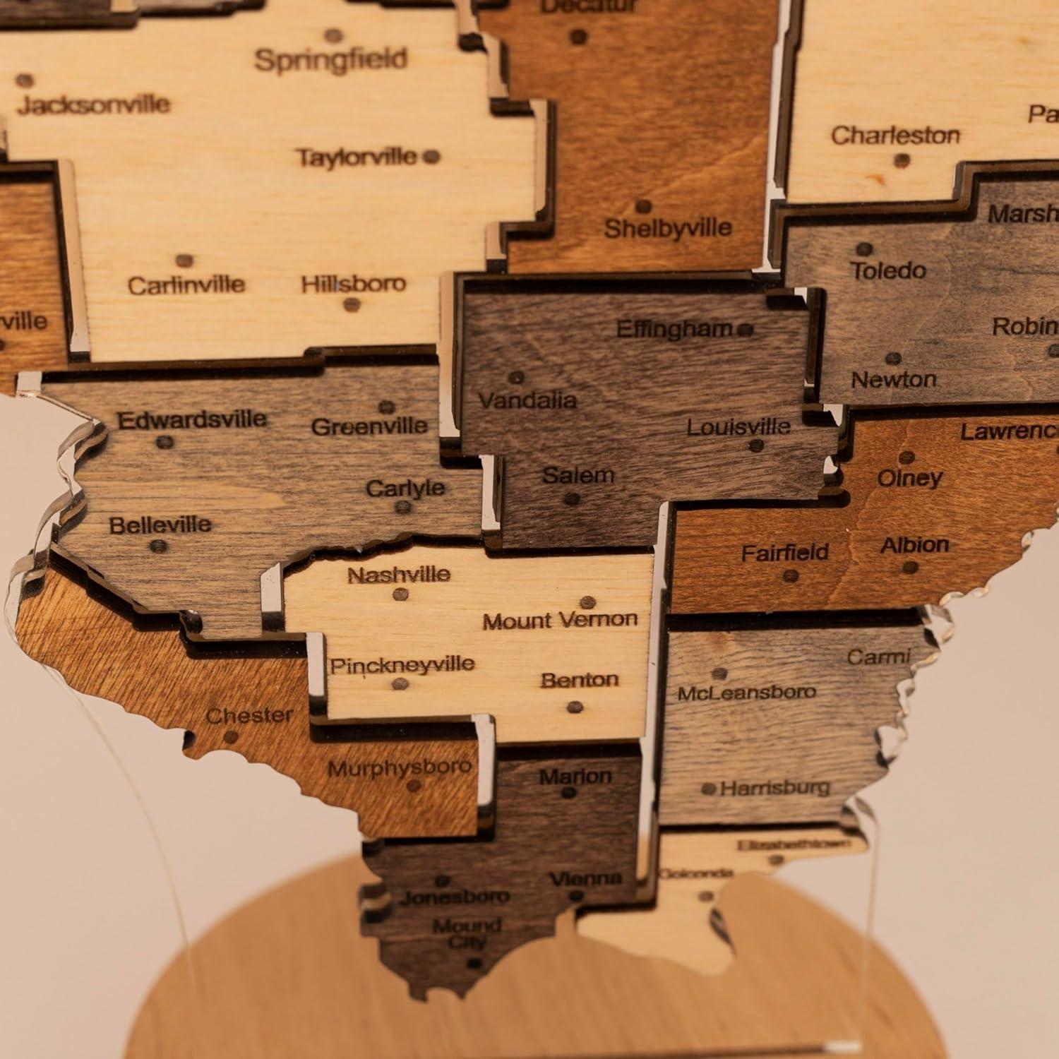 image:imageWooden USA Map Night Light with LED Handmade State Map Lamp Warm amp RGB Backlight Alder Wood amp Acrylic Engraved Decor Travel amp Patriotic Gift Bedroom Wall Light GeorgiaIllinois
