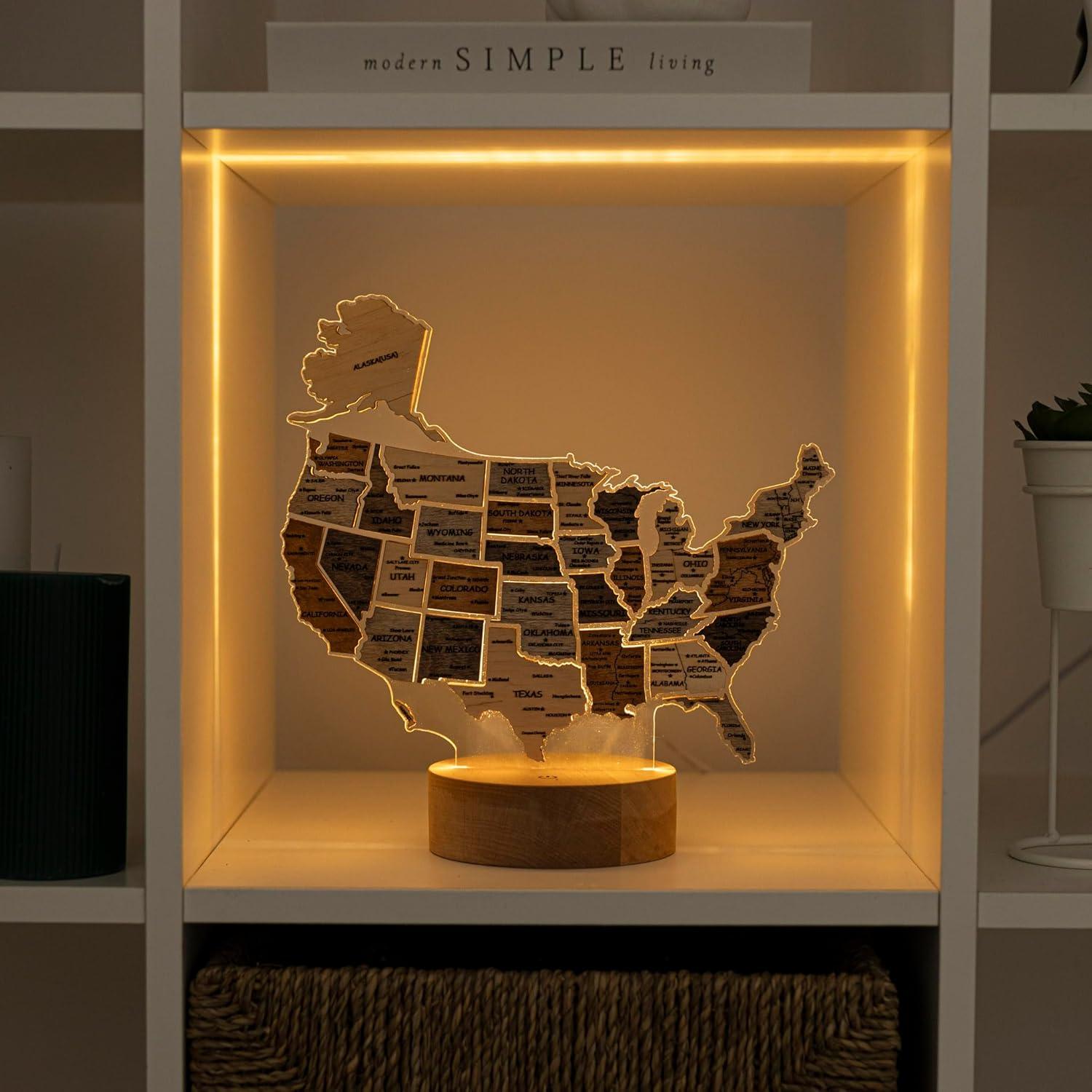 image:imageWooden USA Map Night Light with LED Handmade State Map Lamp Warm amp RGB Backlight Alder Wood amp Acrylic Engraved Decor Travel amp Patriotic Gift Bedroom Wall Light GeorgiaUSA