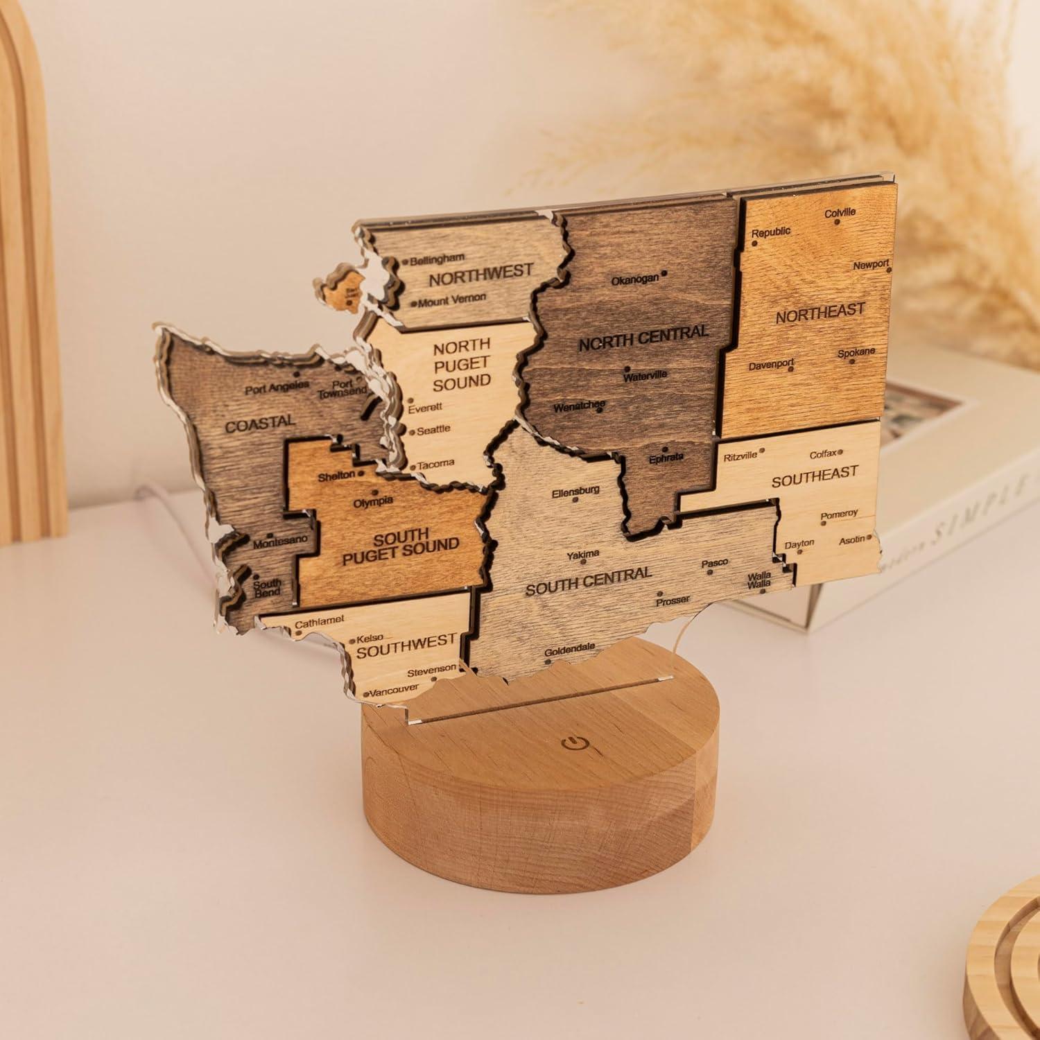 image:imageWooden USA Map Night Light with LED Handmade State Map Lamp Warm amp RGB Backlight Alder Wood amp Acrylic Engraved Decor Travel amp Patriotic Gift Bedroom Wall Light GeorgiaWashington