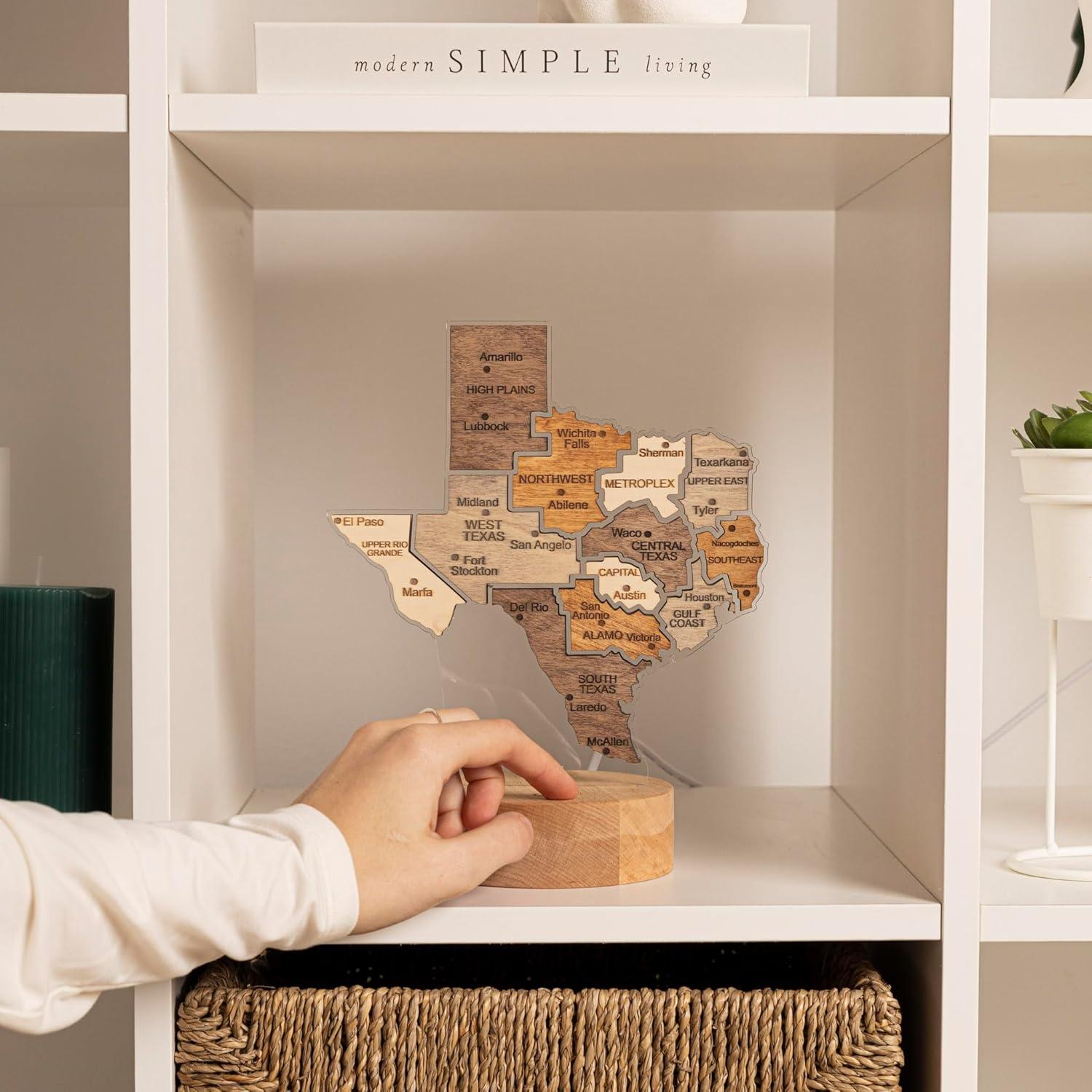 image:imageWooden USA Map Night Light with LED Handmade State Map Lamp Warm amp RGB Backlight Alder Wood amp Acrylic Engraved Decor Travel amp Patriotic Gift Bedroom Wall Light GeorgiaTexas