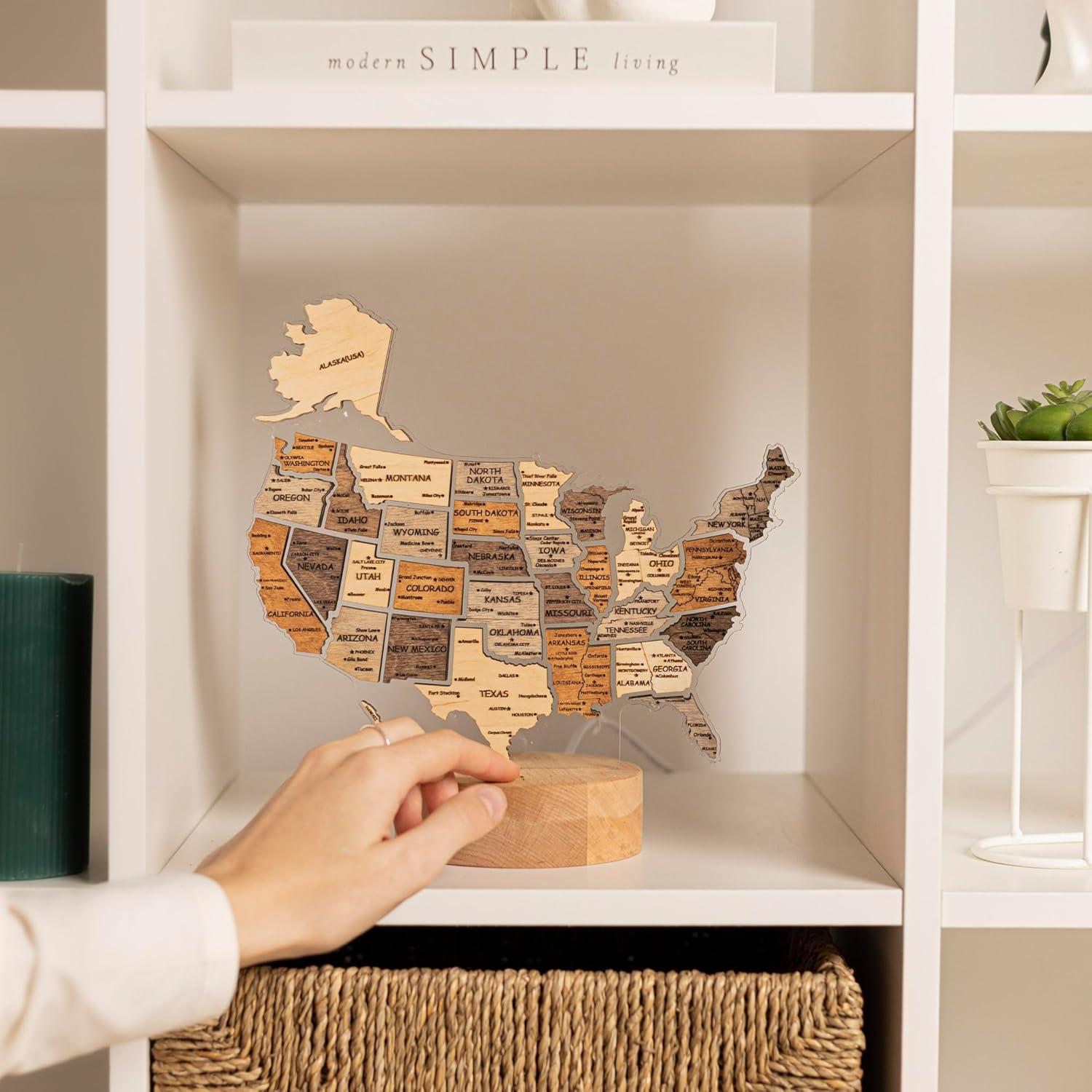 image:imageWooden USA Map Night Light with LED Handmade State Map Lamp Warm amp RGB Backlight Alder Wood amp Acrylic Engraved Decor Travel amp Patriotic Gift Bedroom Wall Light GeorgiaUSA