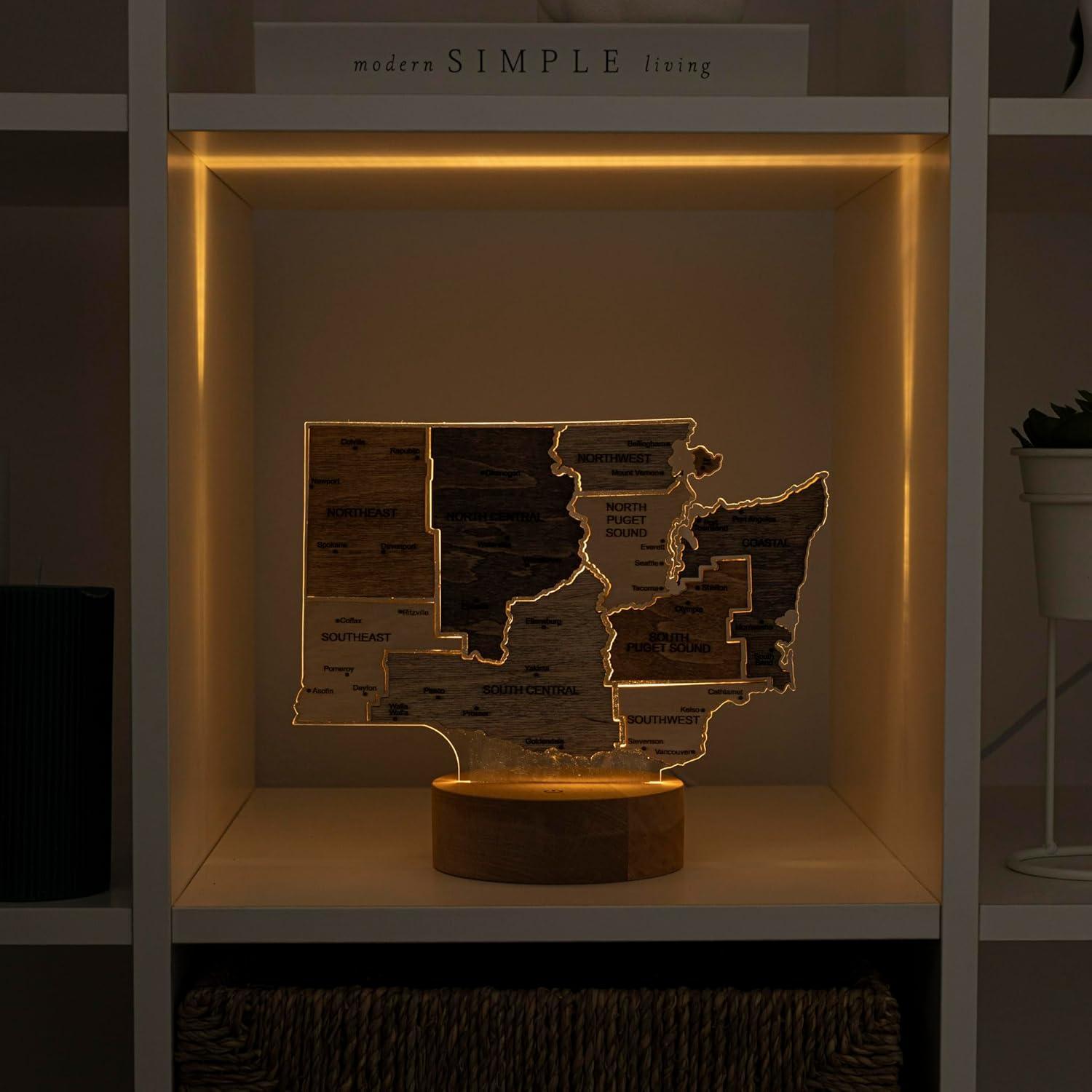 image:imageWooden USA Map Night Light with LED Handmade State Map Lamp Warm amp RGB Backlight Alder Wood amp Acrylic Engraved Decor Travel amp Patriotic Gift Bedroom Wall Light GeorgiaWashington