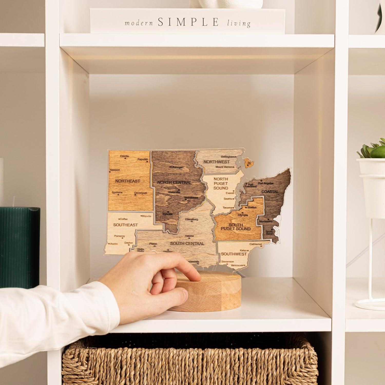 image:imageWooden USA Map Night Light with LED Handmade State Map Lamp Warm amp RGB Backlight Alder Wood amp Acrylic Engraved Decor Travel amp Patriotic Gift Bedroom Wall Light GeorgiaWashington
