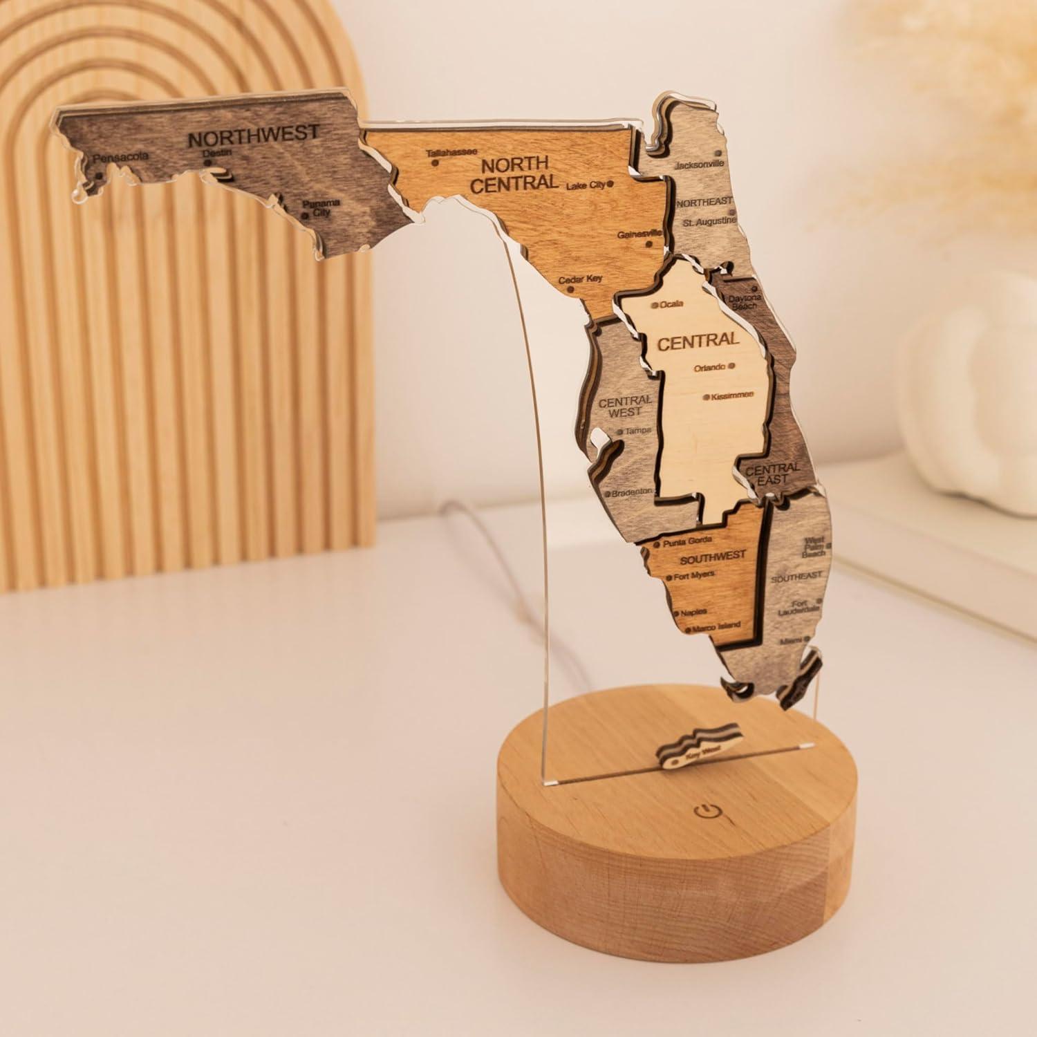 image:imageWooden USA Map Night Light with LED Handmade State Map Lamp Warm amp RGB Backlight Alder Wood amp Acrylic Engraved Decor Travel amp Patriotic Gift Bedroom Wall Light GeorgiaFlorida