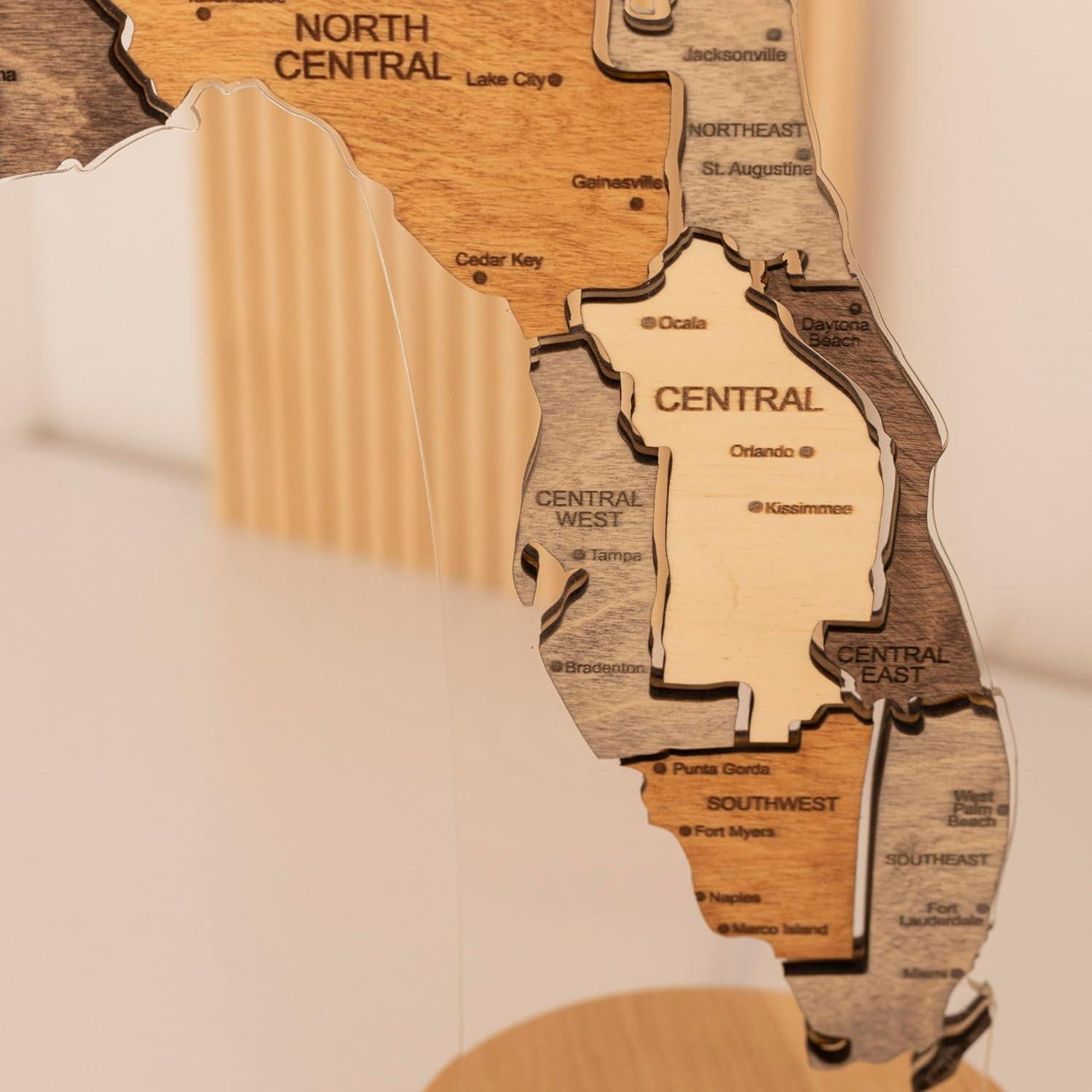 image:imageWooden USA Map Night Light with LED Handmade State Map Lamp Warm amp RGB Backlight Alder Wood amp Acrylic Engraved Decor Travel amp Patriotic Gift Bedroom Wall Light GeorgiaFlorida