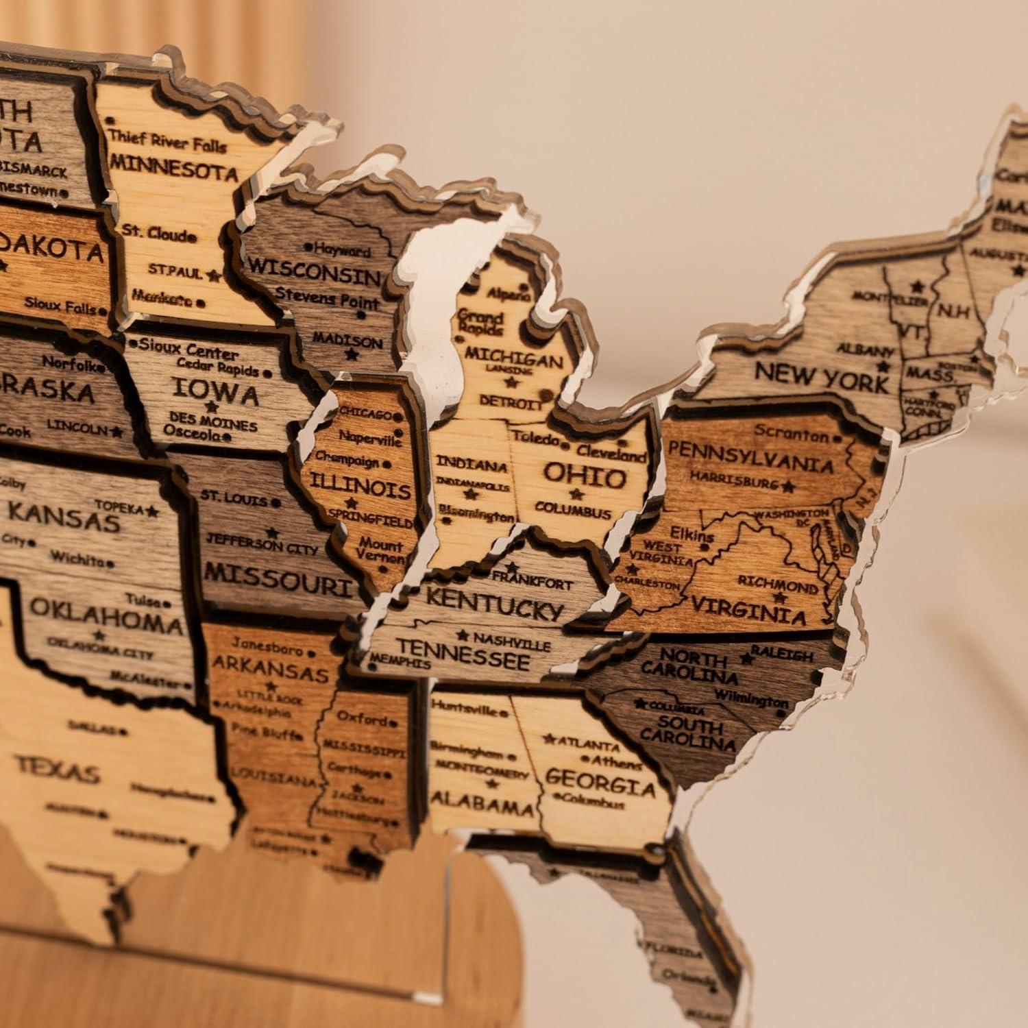 image:imageWooden USA Map Night Light with LED Handmade State Map Lamp Warm amp RGB Backlight Alder Wood amp Acrylic Engraved Decor Travel amp Patriotic Gift Bedroom Wall Light GeorgiaUSA