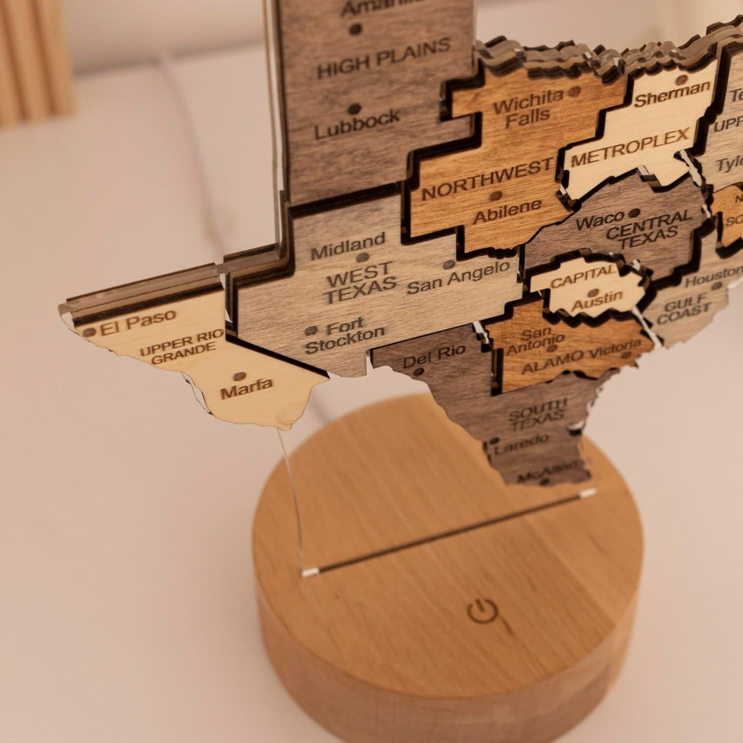 image:imageWooden USA Map Night Light with LED Handmade State Map Lamp Warm amp RGB Backlight Alder Wood amp Acrylic Engraved Decor Travel amp Patriotic Gift Bedroom Wall Light GeorgiaTexas