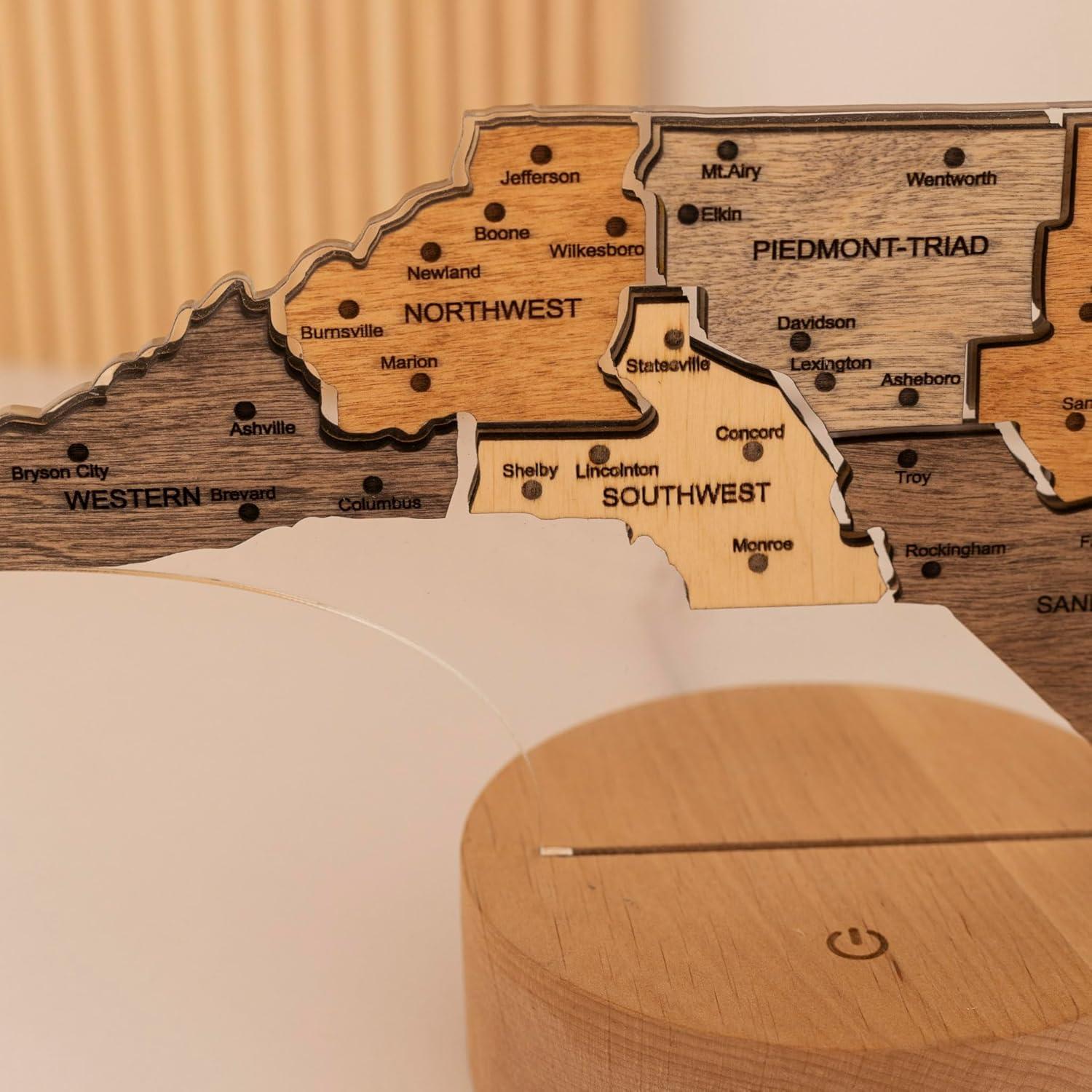 image:imageWooden USA Map Night Light with LED Handmade State Map Lamp Warm amp RGB Backlight Alder Wood amp Acrylic Engraved Decor Travel amp Patriotic Gift Bedroom Wall Light GeorgiaNorth Carolina