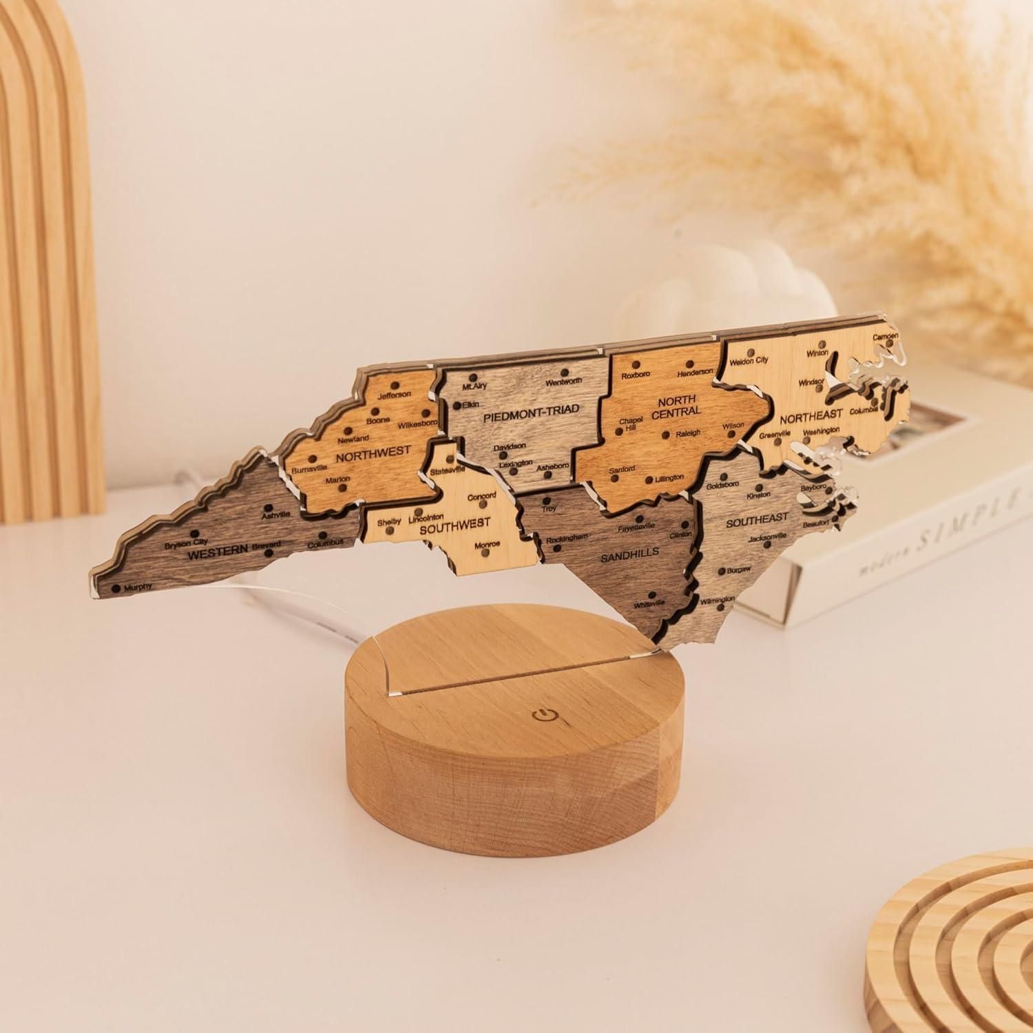 image:imageWooden USA Map Night Light with LED Handmade State Map Lamp Warm amp RGB Backlight Alder Wood amp Acrylic Engraved Decor Travel amp Patriotic Gift Bedroom Wall Light GeorgiaNorth Carolina