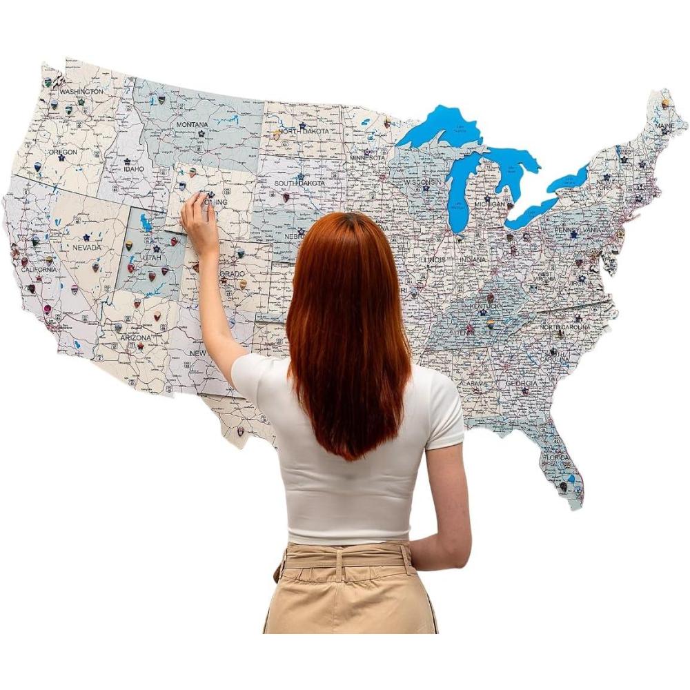 image:imageENJOY THE WOOD Wooden USA Map Visited Places 3D US States Map Travel Tracker Wooden Map Wall Decor Mark Your Travels Map Wood Wall Art For Home amp Kitchen or Office With Roads SmallWith Roads