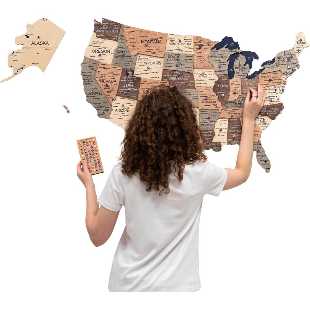 image:imageENJOY THE WOOD Wooden USA Map Visited Places 3D US States Map Travel Tracker Wooden Map Wall Decor Mark Your Travels Map Wood Wall Art For Home amp Kitchen or Office With Roads SmallSmokey