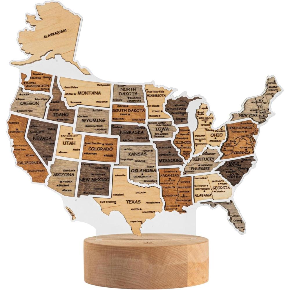 image:imageWooden USA Map Night Light with LED Handmade State Map Lamp Warm amp RGB Backlight Alder Wood amp Acrylic Engraved Decor Travel amp Patriotic Gift Bedroom Wall Light GeorgiaUSA