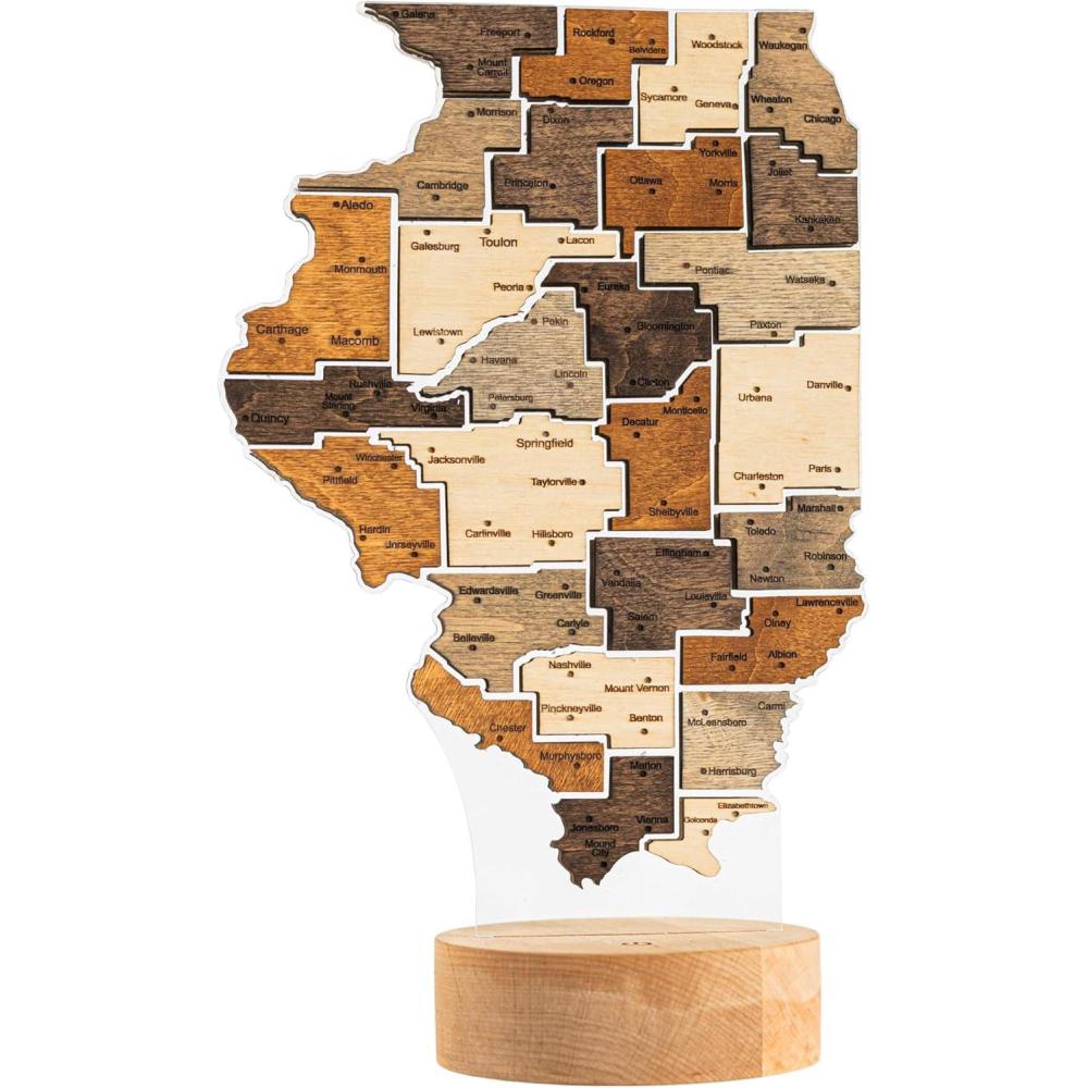 image:imageWooden USA Map Night Light with LED  Handmade State Map Lamp Warm amp RGB Backlight Alder Wood amp Acrylic Engraved Decor Travel amp Patriotic Gift Bedroom Wall Light GeorgiaIllinois