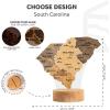 Wooden USA Map Night Light with LED – Handmade State Map Lamp, Warm & RGB Backlight, Alder Wood & Acrylic Engraved Decor, Travel & Patriotic Gift, Bedroom Wall Light (Georgia)(South Carolina)