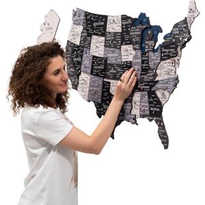 ENJOY THE WOOD Wooden USA Map Visited Places – 3D US States Map Travel Tracker Wooden Map Wall Decor – Mark Your Travels Map Wood Wall Art For Home & Kitchen or Office (With Roads, Small)(Nordic)