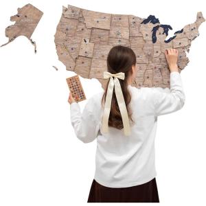 ENJOY THE WOOD Wooden USA Map Visited Places – 3D US States Map Travel Tracker Wooden Map Wall Decor – Mark Your Travels Map Wood Wall Art For Home & Kitchen or Office (With Roads, Small)(Terra)