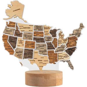 Wooden USA Map Night Light with LED – Handmade State Map Lamp, Warm & RGB Backlight, Alder Wood & Acrylic Engraved Decor, Travel & Patriotic Gift, Bedroom Wall Light (Georgia)(USA)
