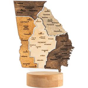 Wooden USA Map Night Light with LED – Handmade State Map Lamp, Warm & RGB Backlight, Alder Wood & Acrylic Engraved Decor, Travel & Patriotic Gift, Bedroom Wall Light (Georgia)(Georgia)